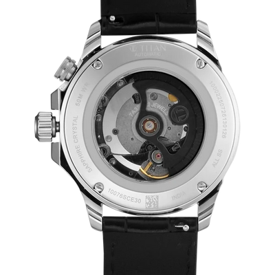 Titan Dualis Black Dial Leather Strap Automatic GMT Watch for Men
