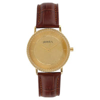 Titan Nebula 18K Gold Dial Brown Leather Strap Analog Watch for Men