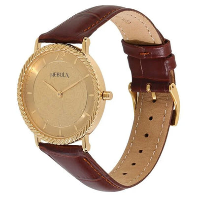 Titan Nebula 18K Gold Dial Brown Leather Strap Analog Watch for Men