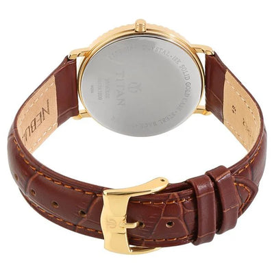 Titan Nebula 18K Gold Dial Brown Leather Strap Analog Watch for Men