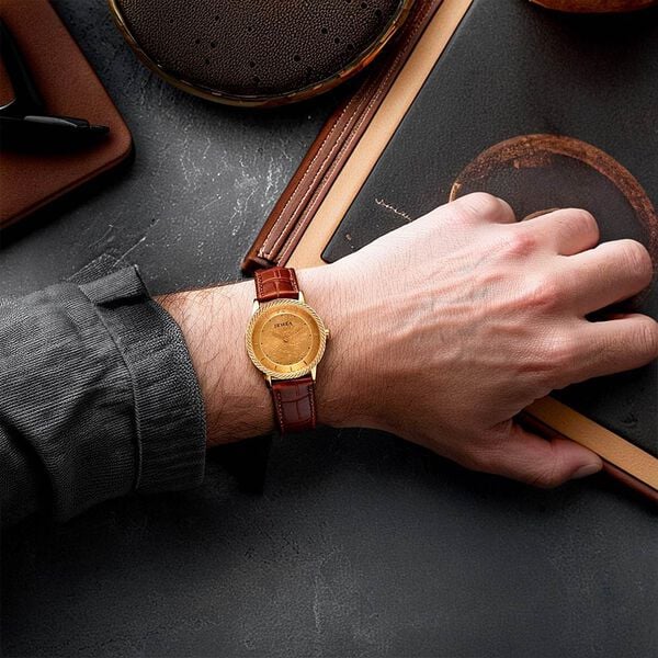 Titan Nebula 18K Gold Dial Brown Leather Strap Analog Watch for Men