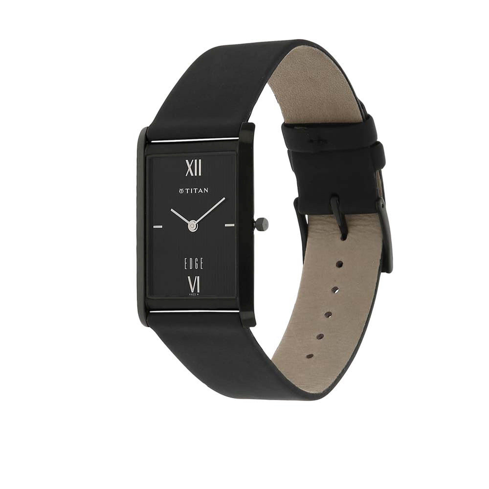 Titan Edge Quartz Analog Black Dial Leather Strap Watch for Men