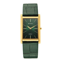 Titan Monture Green Rectangular Dial Leather Strap Analog Watch for Men