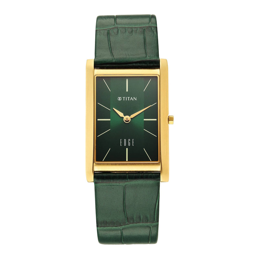 Titan Monture Green Rectangular Dial Leather Strap Analog Watch for Men