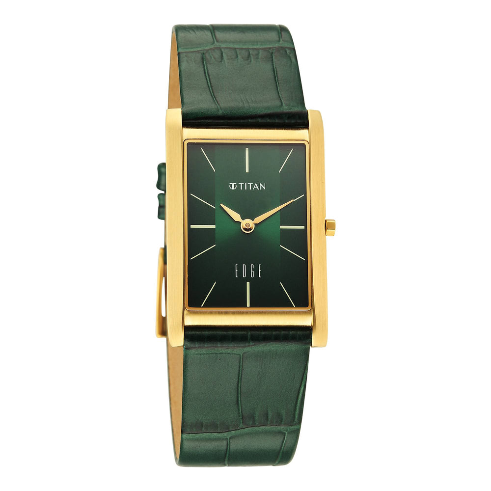 Titan Monture Green Rectangular Dial Leather Strap Analog Watch for Men