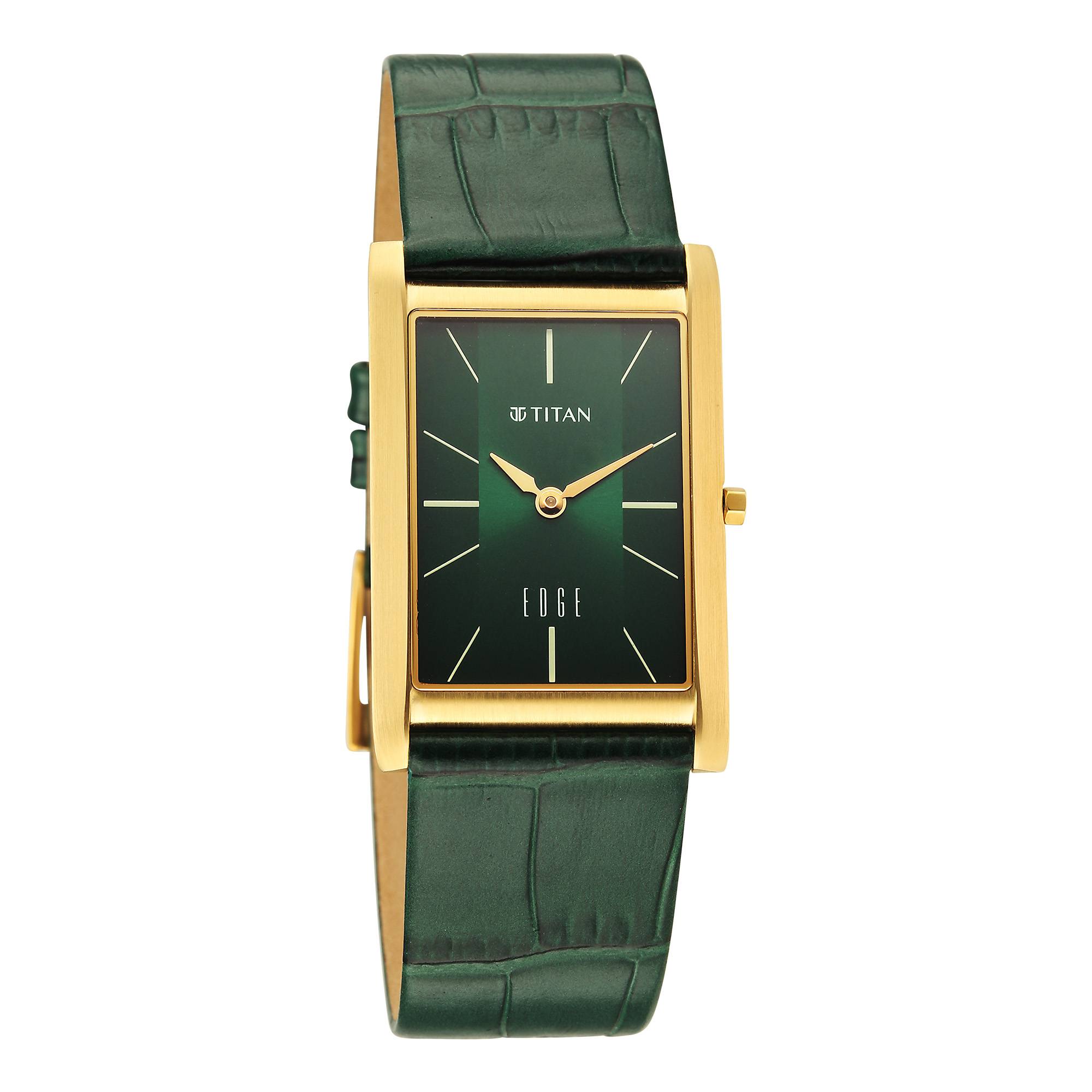 Titan Monture Green Rectangular Dial Leather Strap Analog Watch for Men