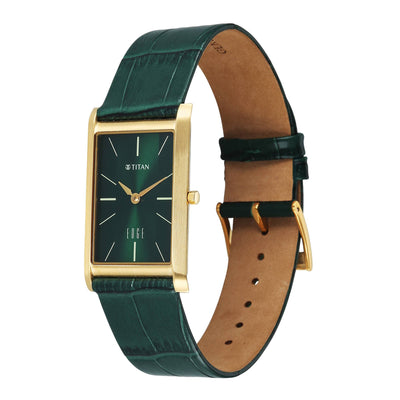 Titan Monture Green Rectangular Dial Leather Strap Analog Watch for Men