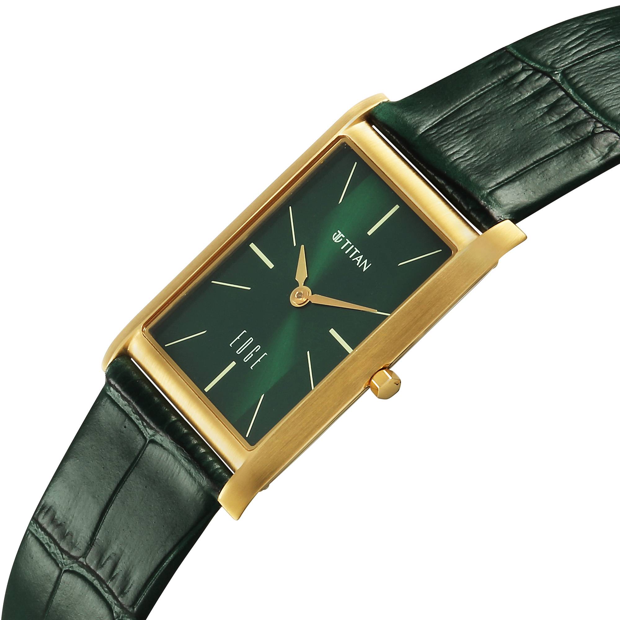 Titan Monture Green Rectangular Dial Leather Strap Analog Watch for Men