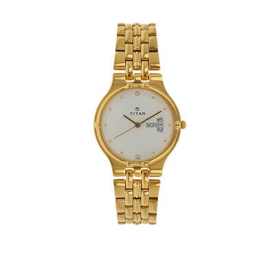 Titan White Dial Gold Stainless Steel Strap Analog with Day-Date Watch for Men