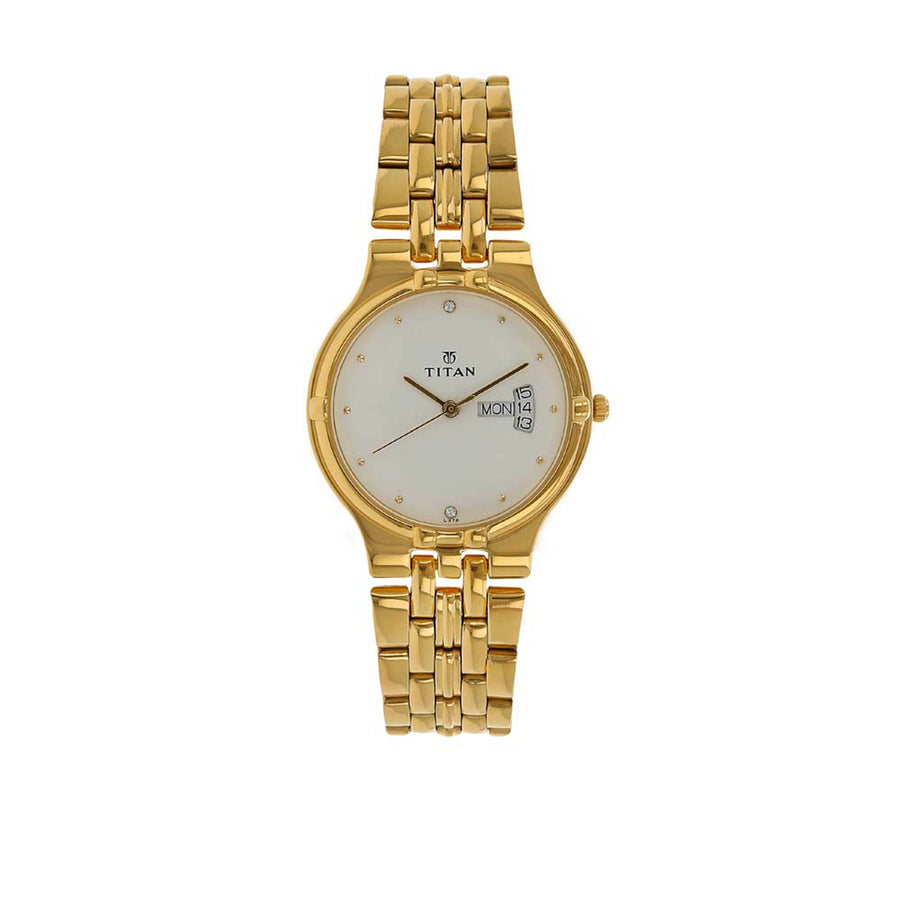 Titan White Dial Gold Stainless Steel Strap Analog with Day-Date Watch for Men