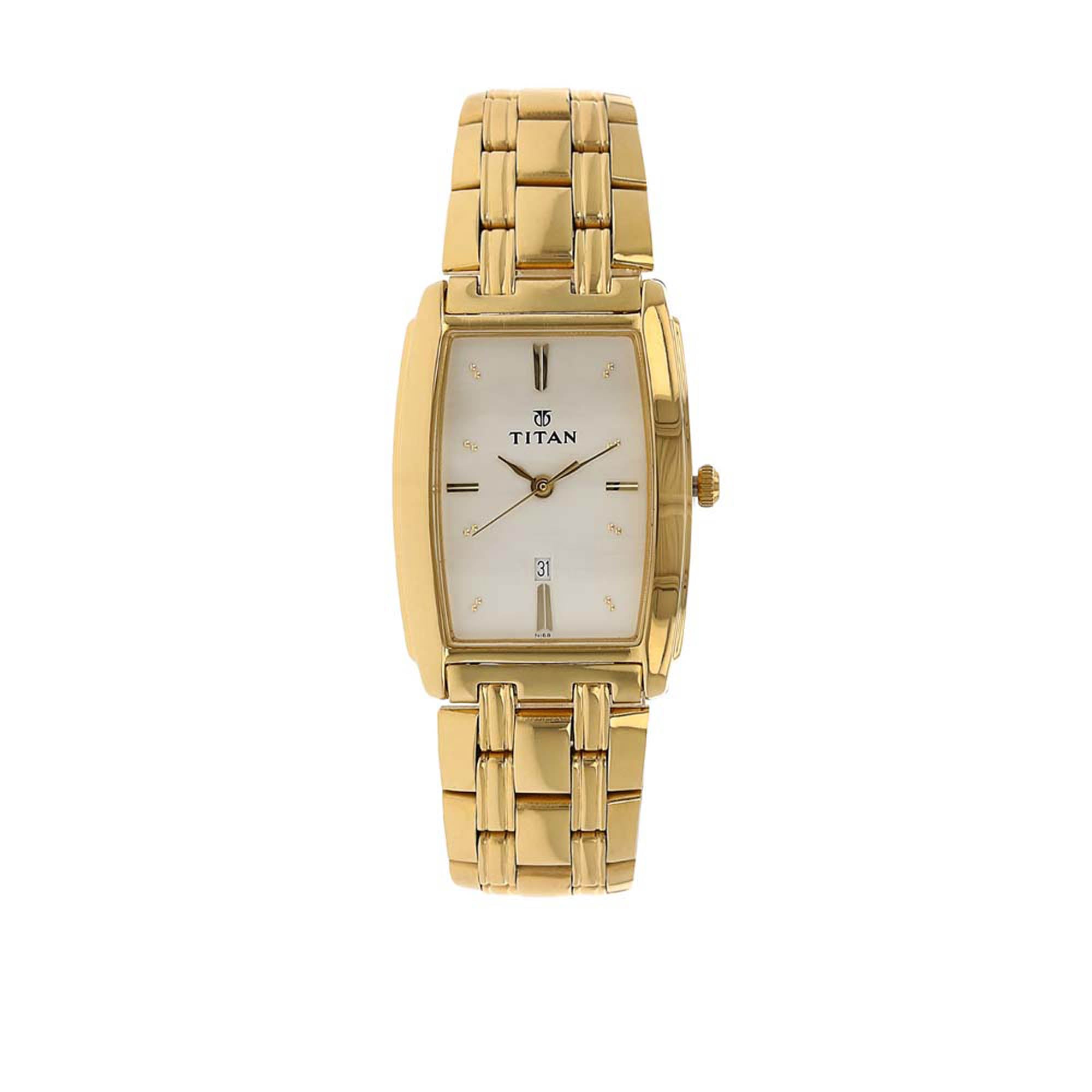 Titan Regalia White Special Dial Gold Metal Strap Analog with Date Watch for Men
