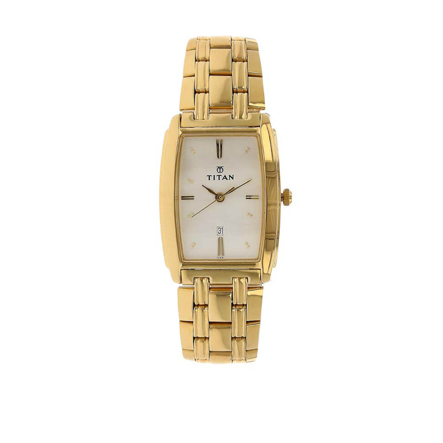 Titan Regalia White Special Dial Gold Metal Strap Analog with Date Watch for Men