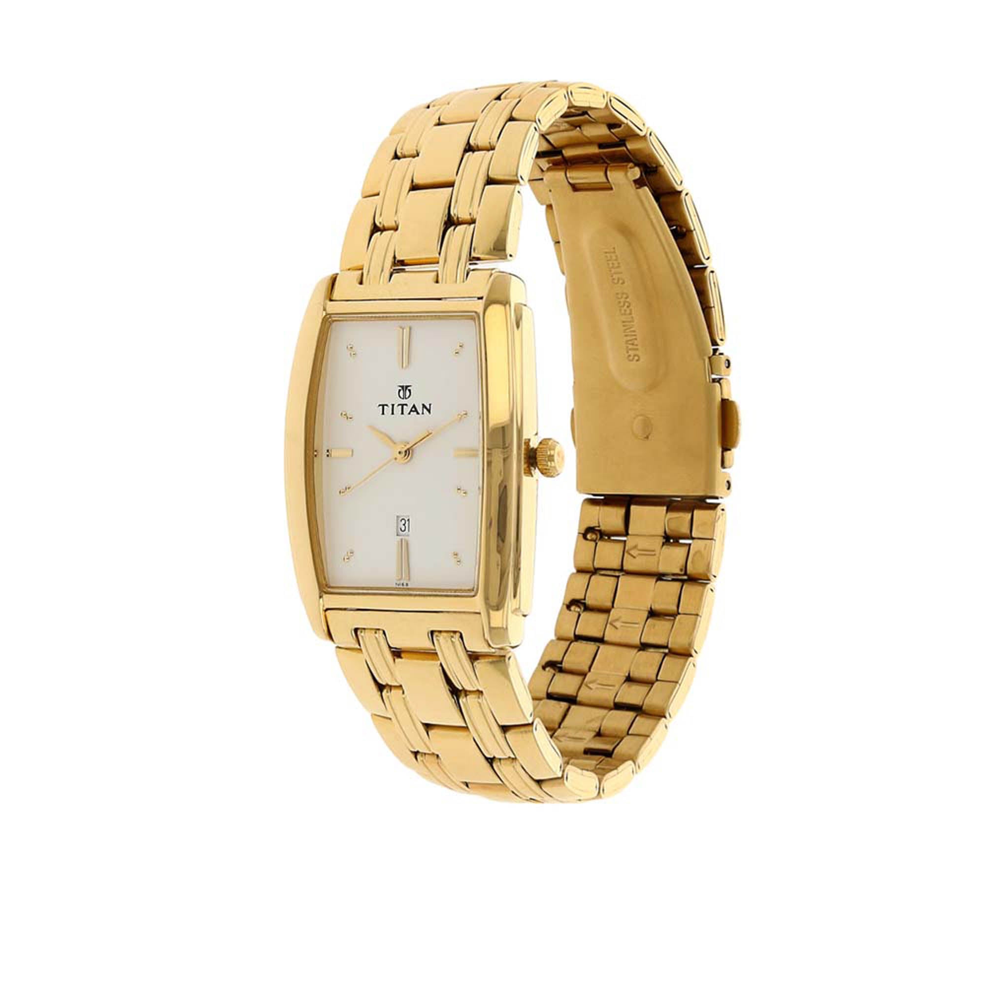Titan Regalia White Special Dial Gold Metal Strap Analog with Date Watch for Men