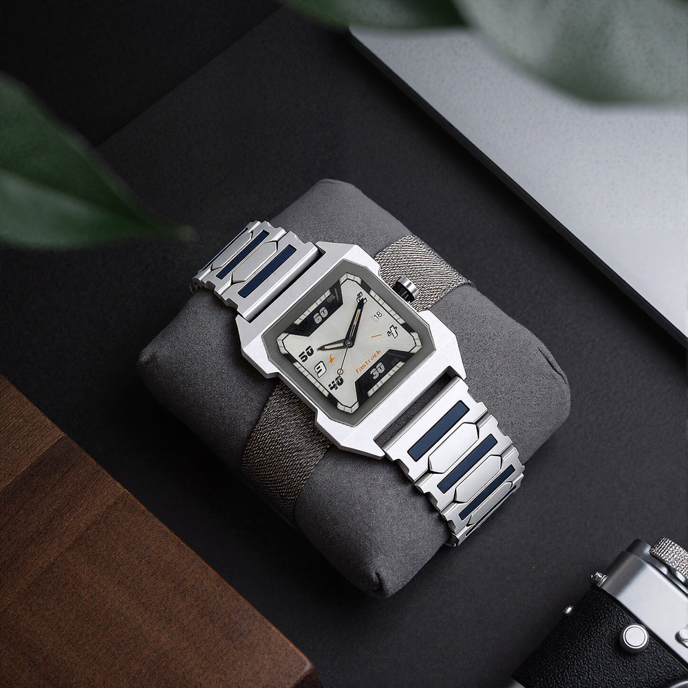 Fastrack Quartz Analog Silver Dial Stainless Steel Strap Watch for Guys