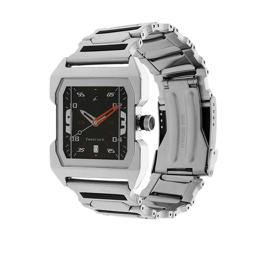Fastrack Quartz Analog Black Dial Stainless Steel Strap Watch for Guys