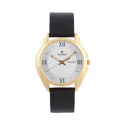 Titan Silver Dial Black Leather Strap Analog with Day-Date Watch for Men