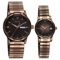 Titan Bandhan Brown Dial Stainless Steel Strap Analog with Day-Date Watch for Couple