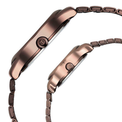 Titan Bandhan Brown Dial Stainless Steel Strap Analog with Day-Date Watch for Couple
