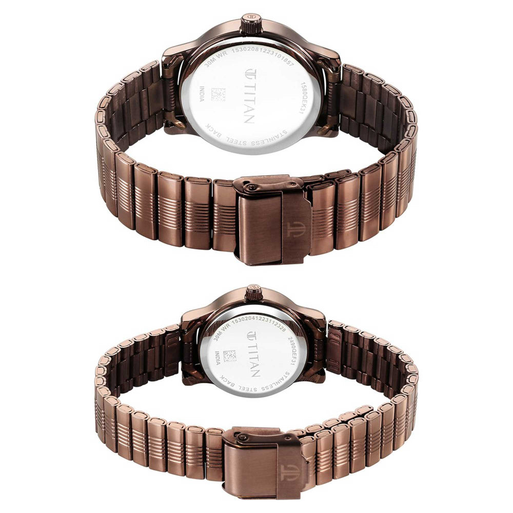 Titan Bandhan Brown Dial Stainless Steel Strap Analog with Day-Date Watch for Couple