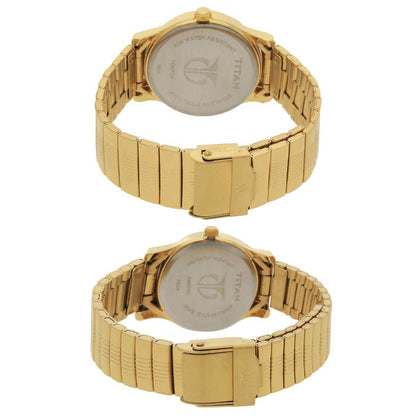 Titan Quartz Analog with Day and Date White Dial Metal Strap Watch for Couple