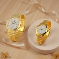 Titan White Dial Golden Metal Strap Analog with Day and Date Watch for Couple