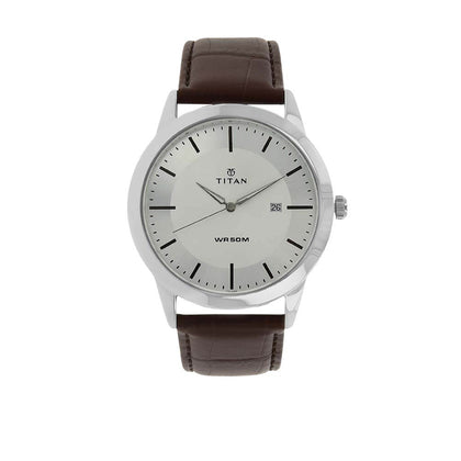 Titan Classic Silver Dial Analog with Date Leather Strap watch for Men