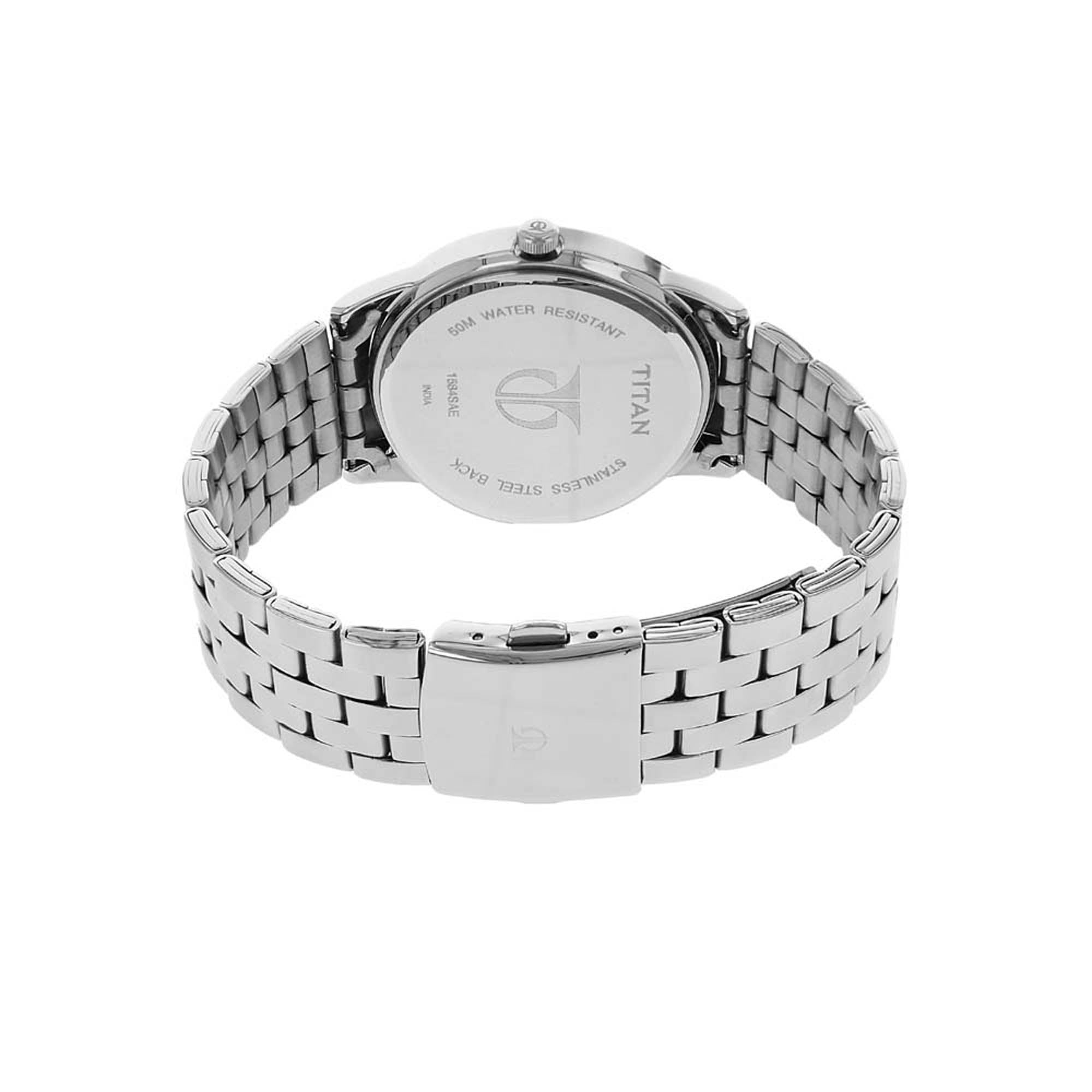 Titan Quartz Analog with Date Black Dial Stainless Steel Strap Watch for Men