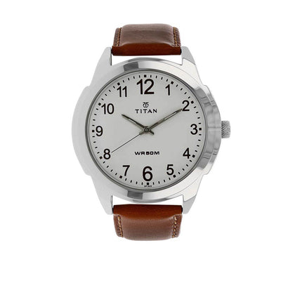 Titan Quartz Analog White Dial Leather Strap Watch for Men