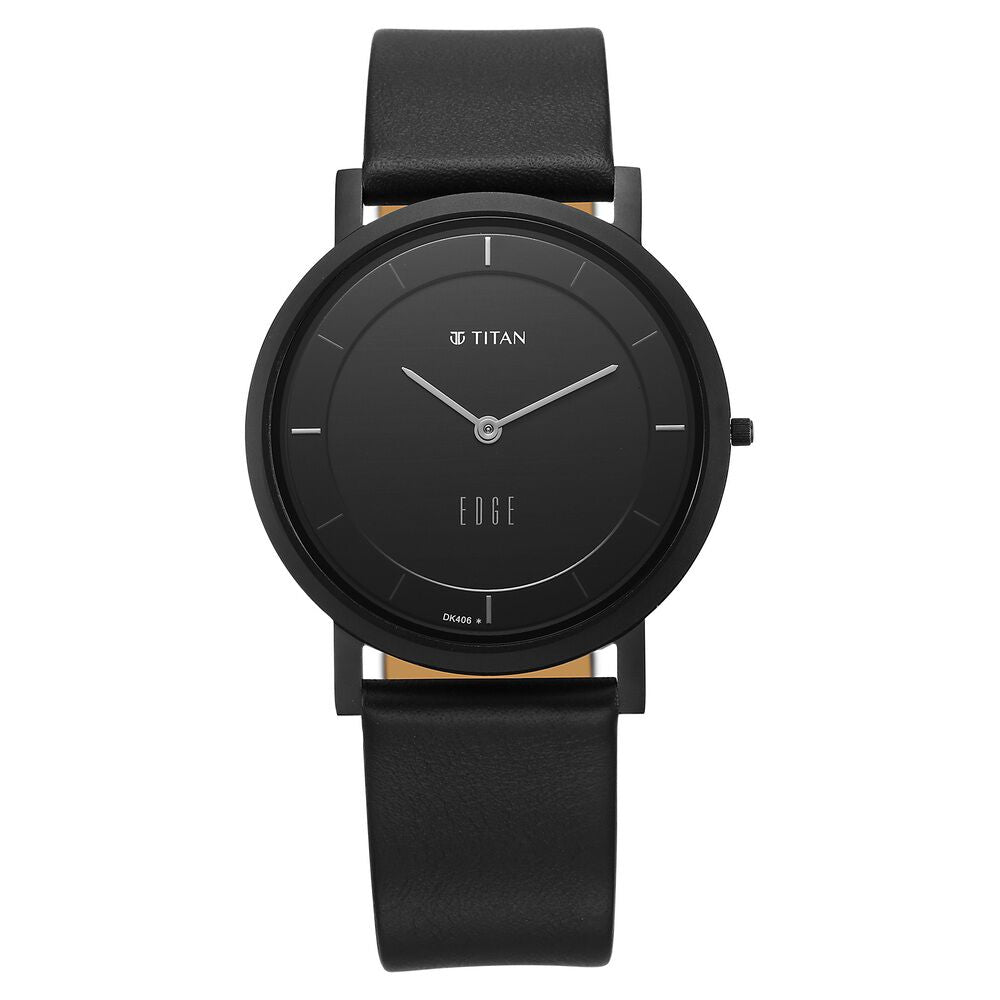 Titan Edge Black Dial Quartz Leather Strap Watch for Men