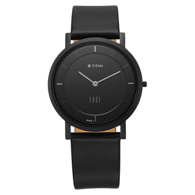 Titan Edge Black Dial Quartz Leather Strap Watch for Men