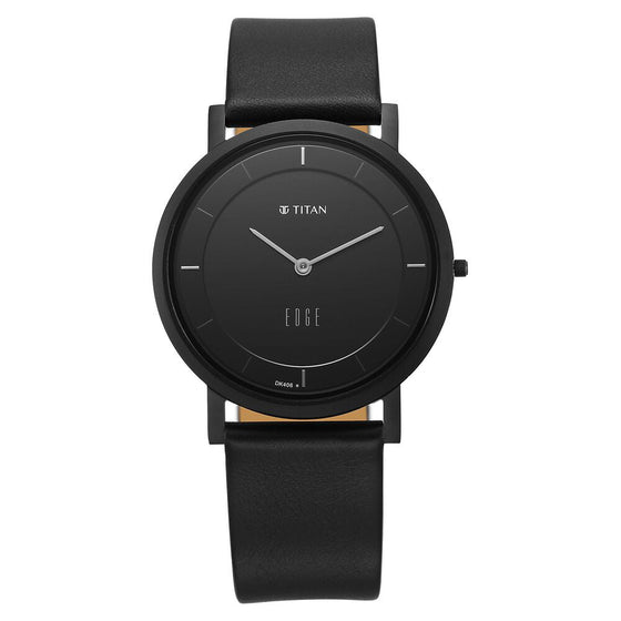 Titan Edge Black Dial Quartz Leather Strap Watch for Men