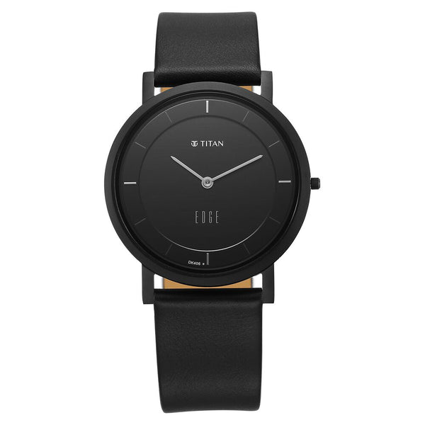 Titan Edge Black Dial Quartz Leather Strap Watch for Men