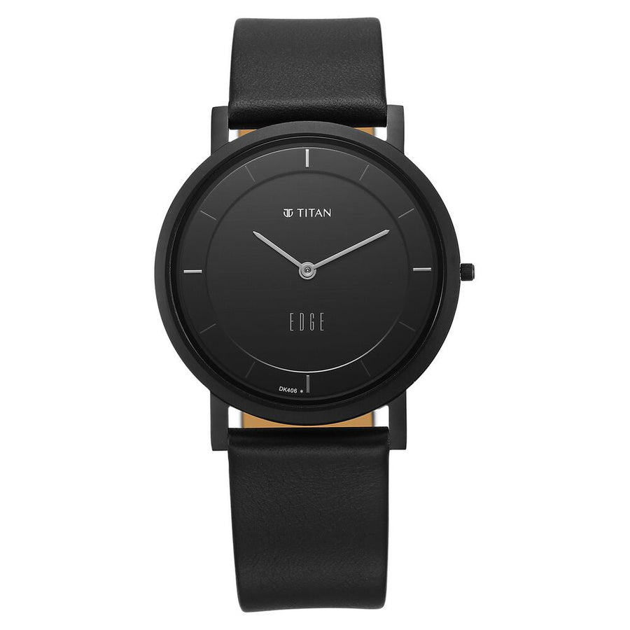 Titan Edge Black Dial Quartz Leather Strap Watch for Men