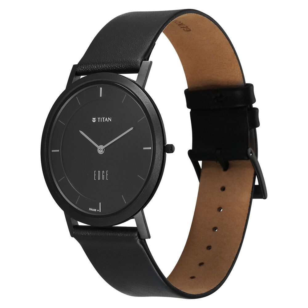 Titan Edge Black Dial Quartz Leather Strap Watch for Men