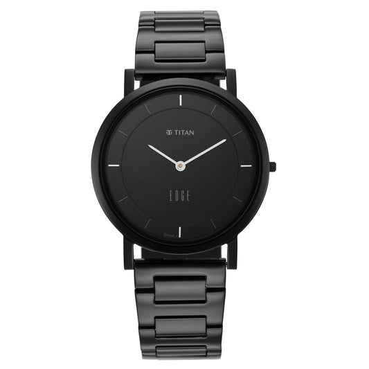 Titan Edge Quartz Black Dial Stainless Steel Strap Watch for Men