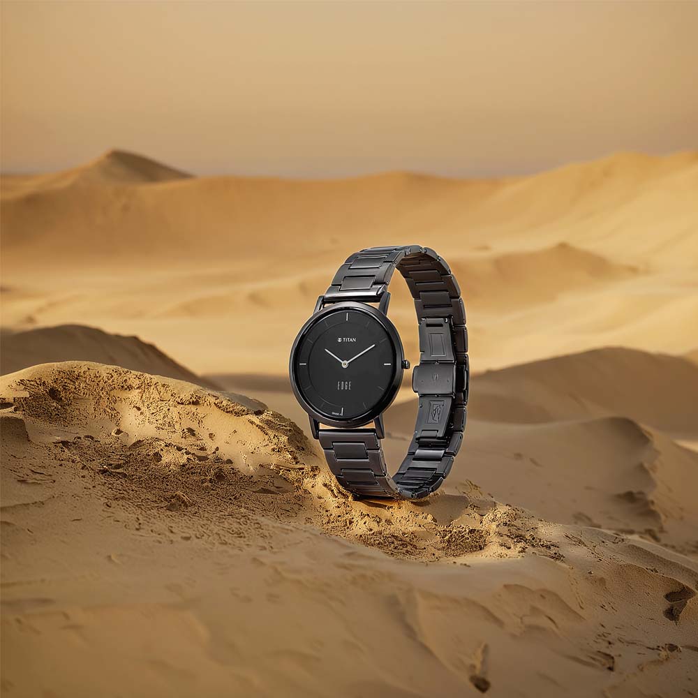 Titan Edge Quartz Black Dial Stainless Steel Strap Watch for Men