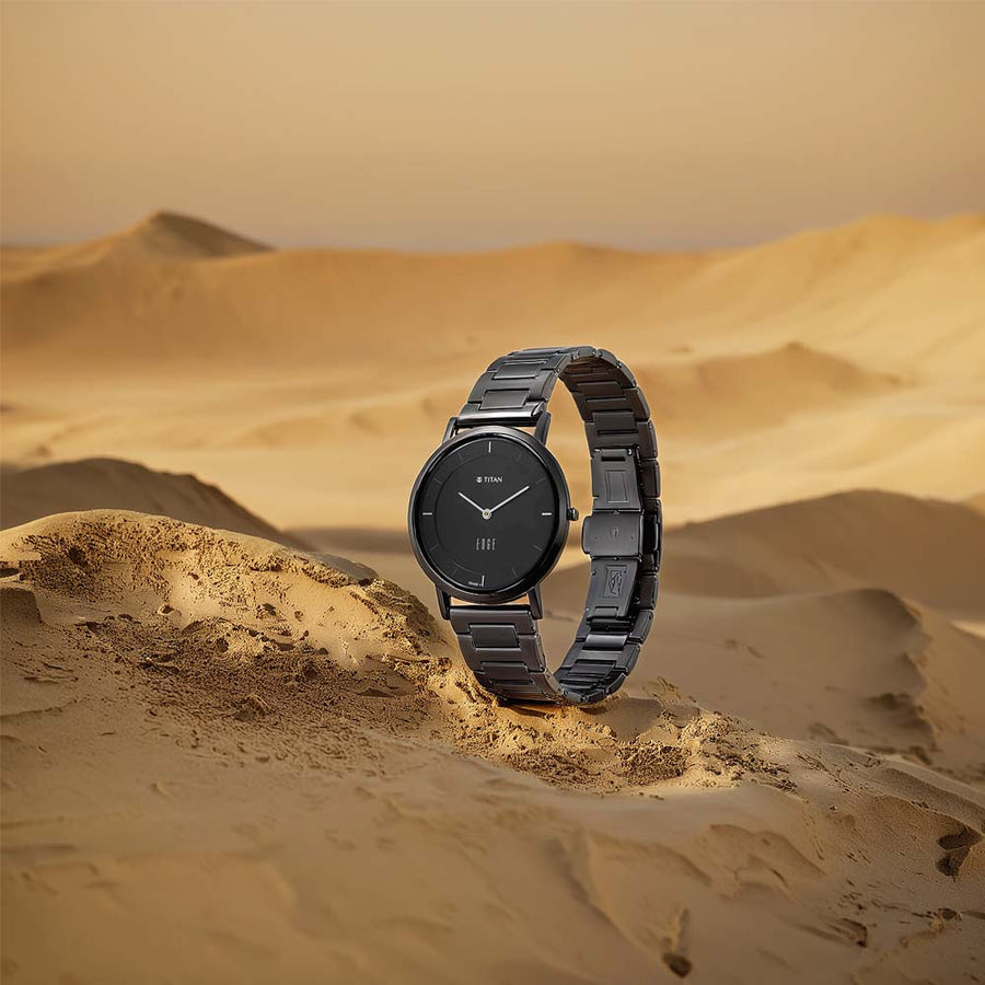 Titan Edge Quartz Analog Black Dial Black Stainless Steel Strap Watch For Men
