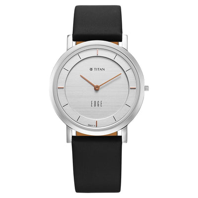Titan Edge Quartz Analog White Dial Blue Leather Strap Watch For Men