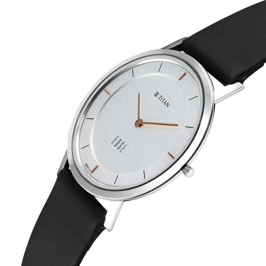 Titan Edge Quartz Analog White Dial Blue Leather Strap Watch For Men