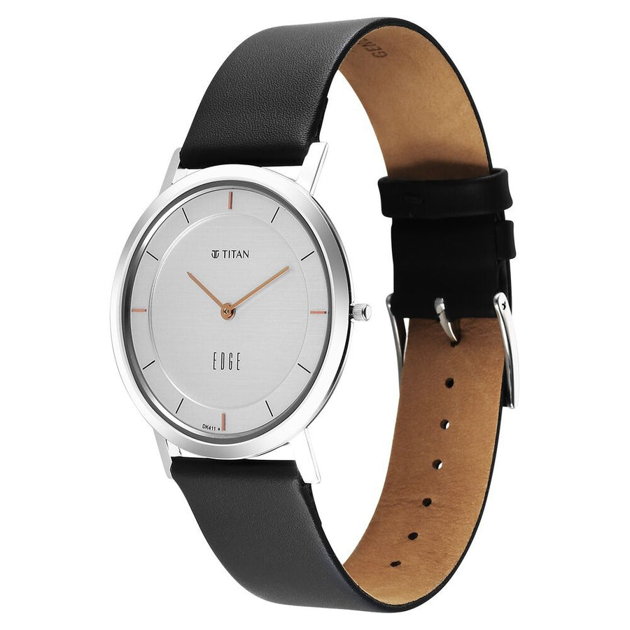 Titan Edge Quartz Analog White Dial Blue Leather Strap Watch For Men
