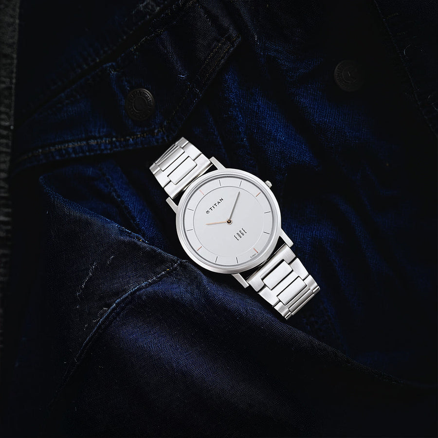 Titan Edge Silver White Dial Analog Stainless Steel Strap watch for Men
