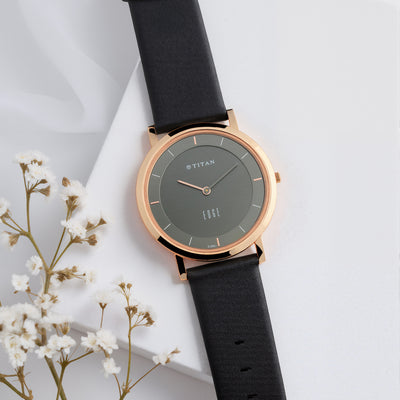 Titan Quartz Analog Anthracite Dial Leather Strap Watch for Men