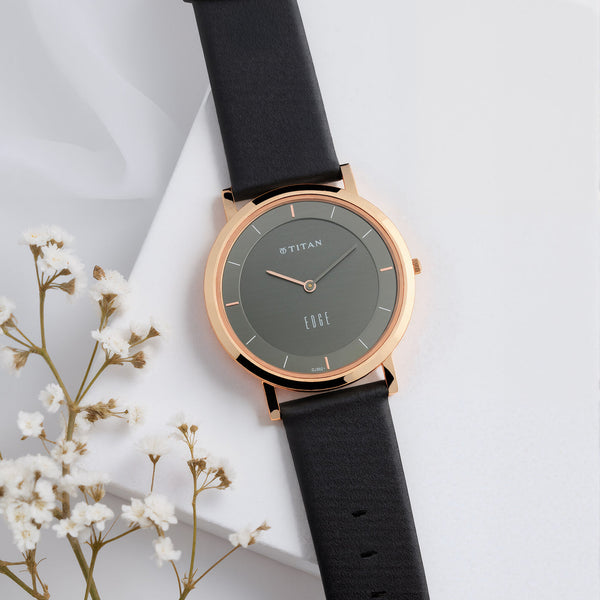 Titan Quartz Analog Anthracite Dial Leather Strap Watch for Men