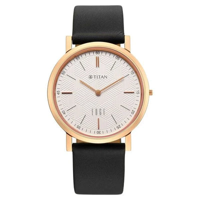 Titan Edge Beige Dial Black Leather Strap Analog Watch for Men
