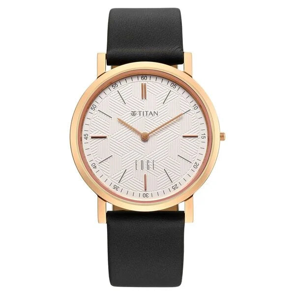 Titan Edge Beige Dial Black Leather Strap Analog Watch for Men