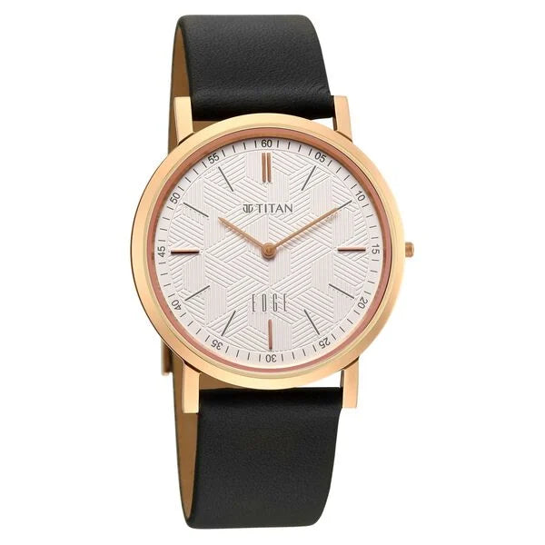 Titan Edge Beige Dial Black Leather Strap Analog Watch for Men