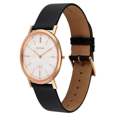 Titan Edge Beige Dial Black Leather Strap Analog Watch for Men
