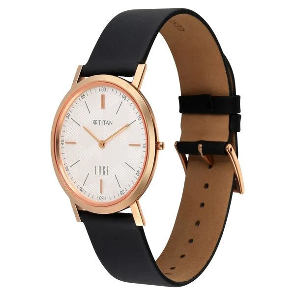 Titan Edge Beige Dial Black Leather Strap Analog Watch for Men