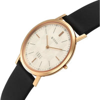 Titan Edge Beige Dial Black Leather Strap Analog Watch for Men