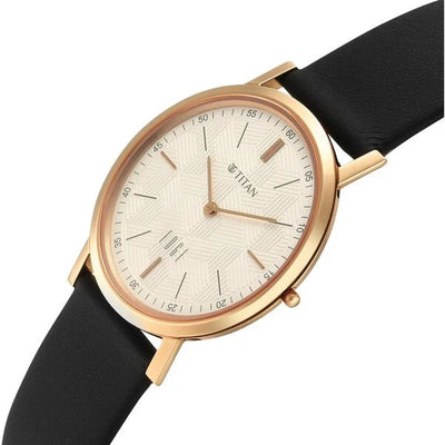 Titan Edge Beige Dial Black Leather Strap Analog Watch for Men